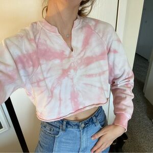 PacSun Pink and White Cropped Sweatshirt with Mandarin Collar